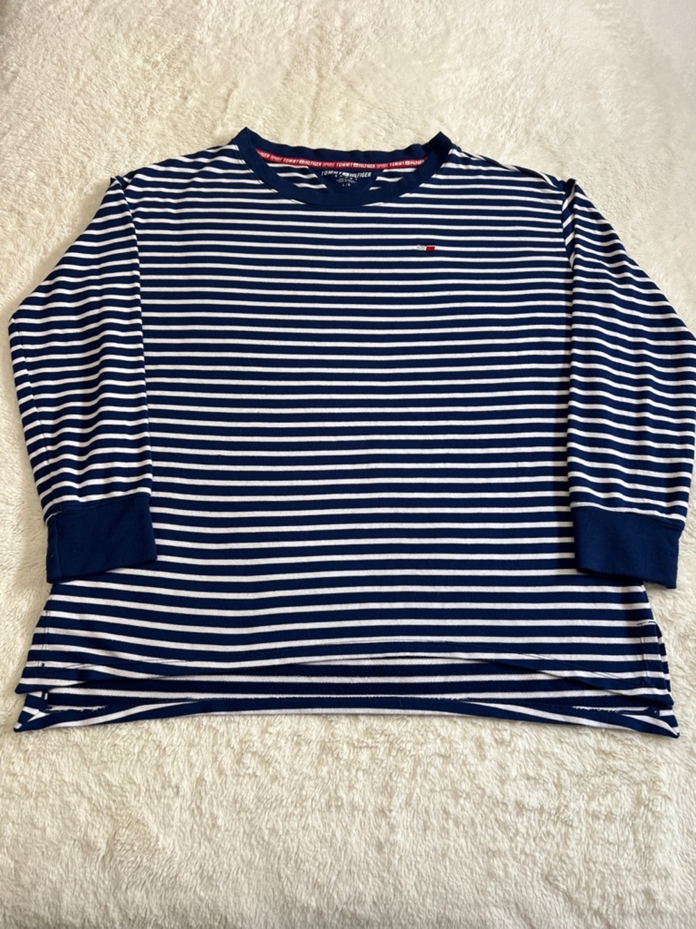 Women’s Tommy Hilfiger Navy and White Striped Long-Sleeve Tee